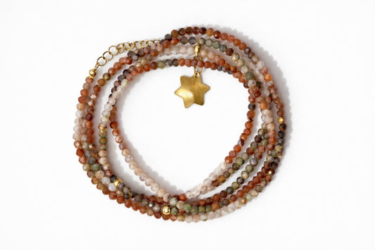 Shalva double necklace multi stones - worn on model - belly chain | Love Letters Tel Aviv