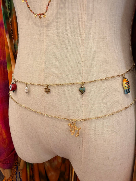 Belly chain good karma - worn on model - ankle bracelet | Love Letters Tel Aviv