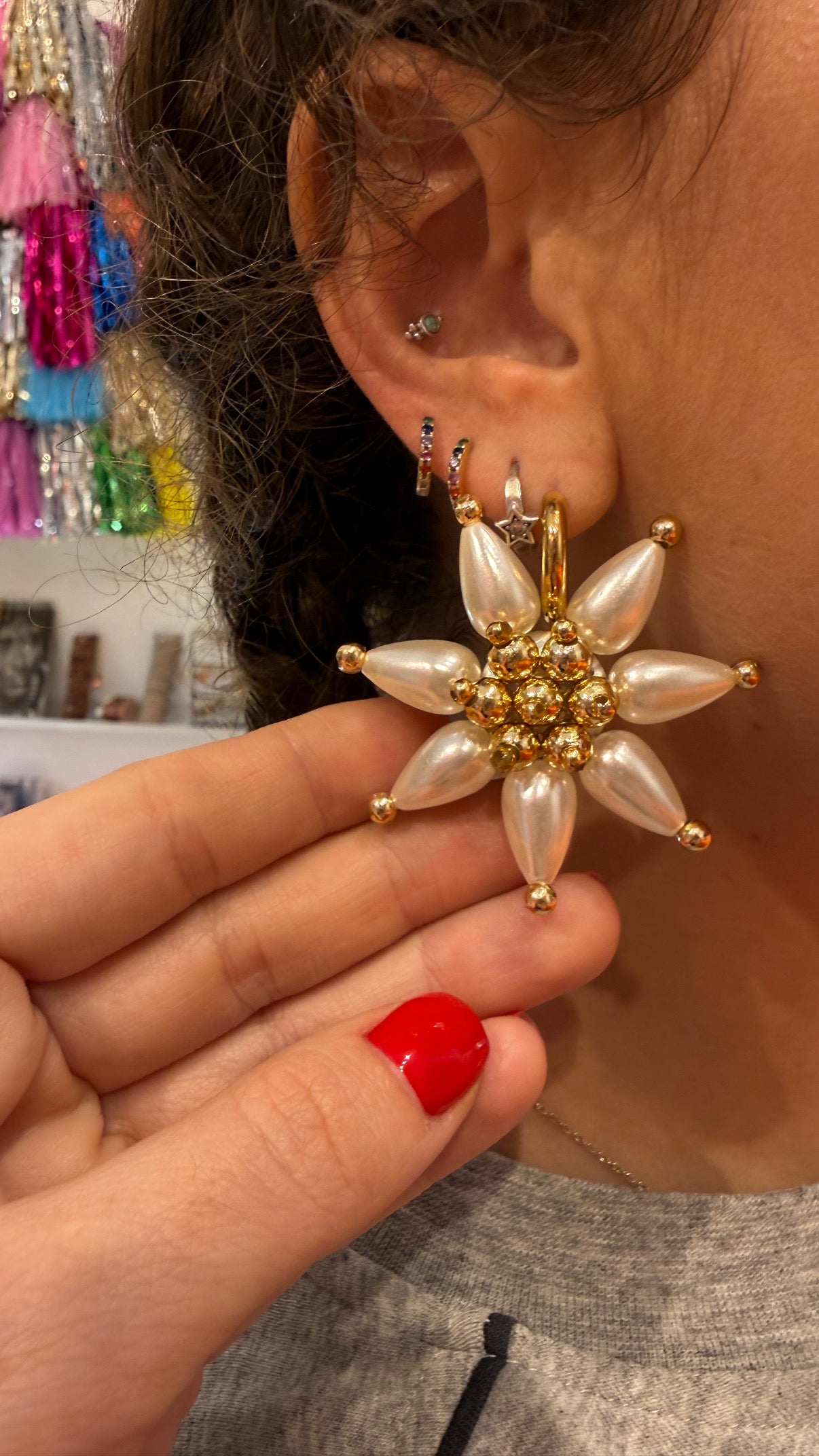 Star flower earrings - detail shot - earrings | Love Letters Tel Aviv