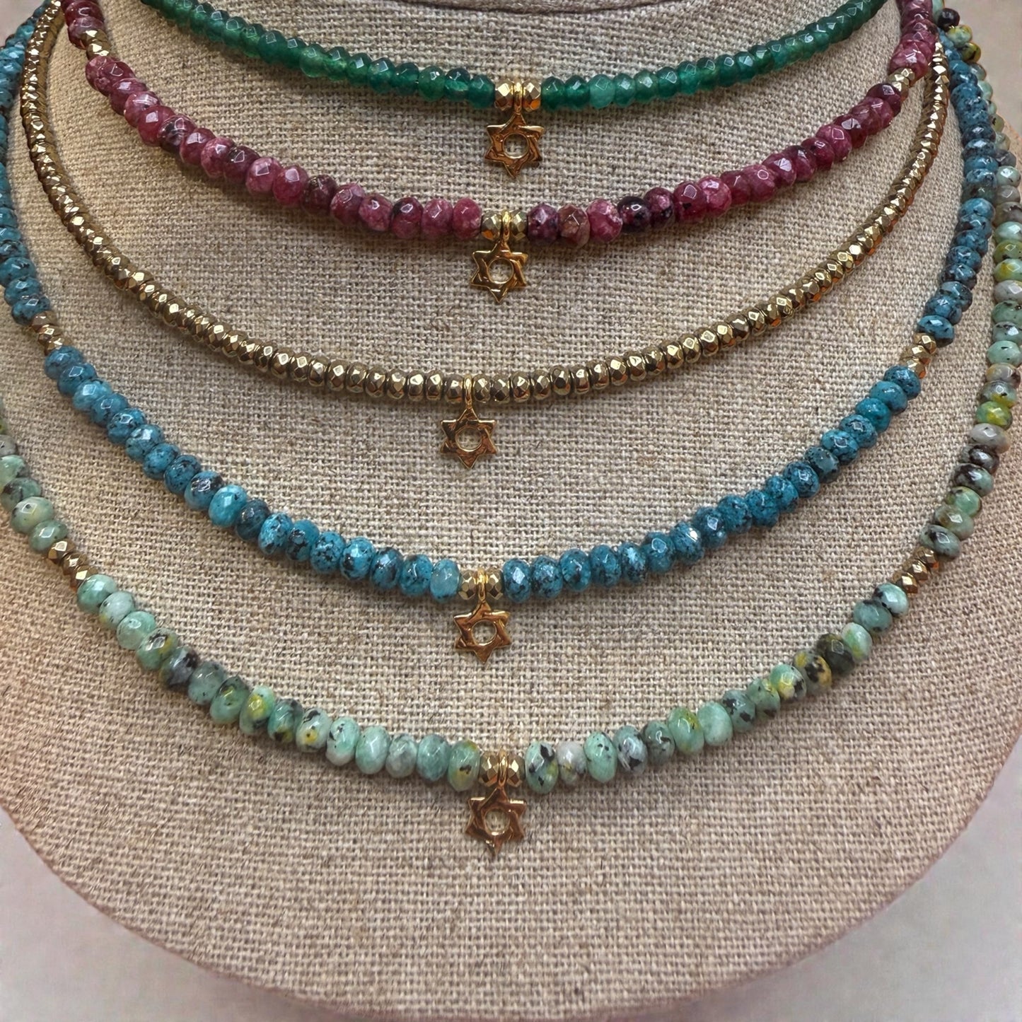 Necklace stones magen david - detail shot - handmade necklace | Love Letters Tel Aviv