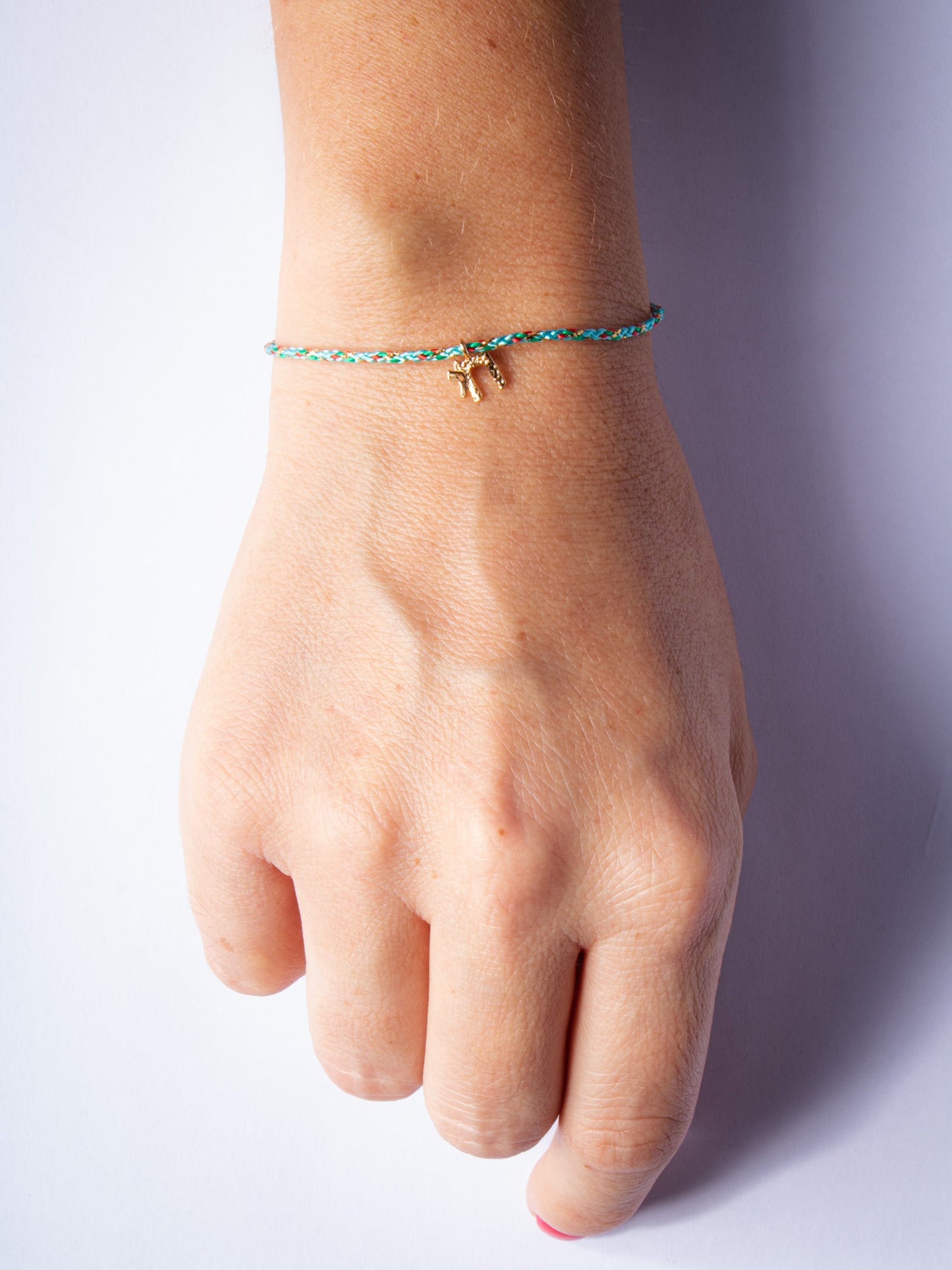cutie golden chai blue string - handmade bracelet product photo | Love Letters Tel Aviv