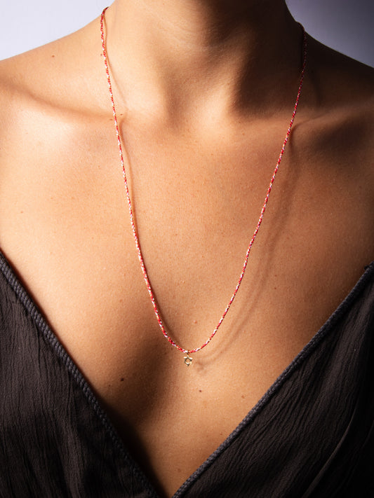cutie golden magen on red string necklace - worn on model - necklace | Love Letters Tel Aviv