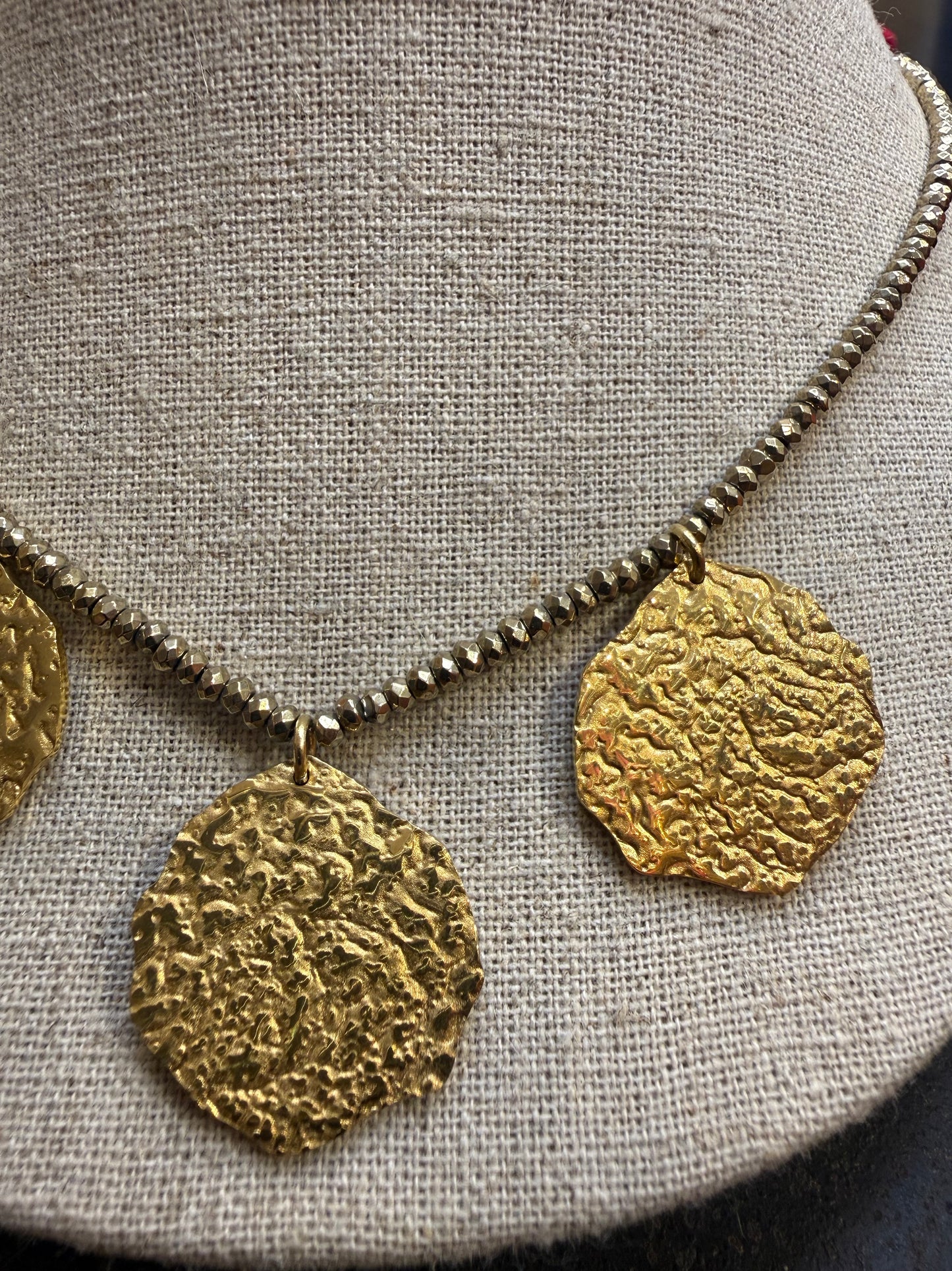Athena triple medal necklace - worn on model - necklace | Love Letters Tel Aviv