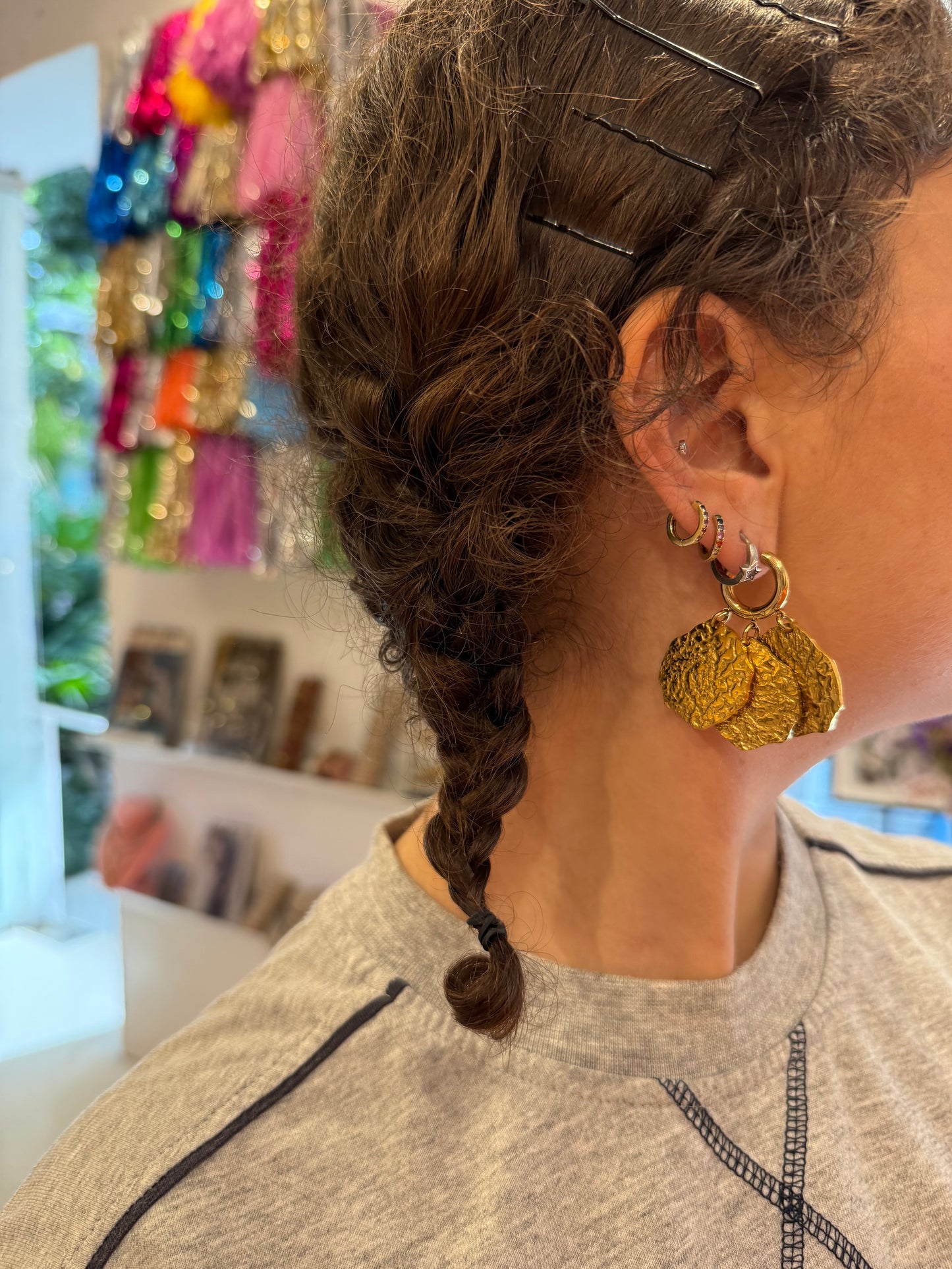 Earrings big medals - worn on model - earrings | Love Letters Tel Aviv