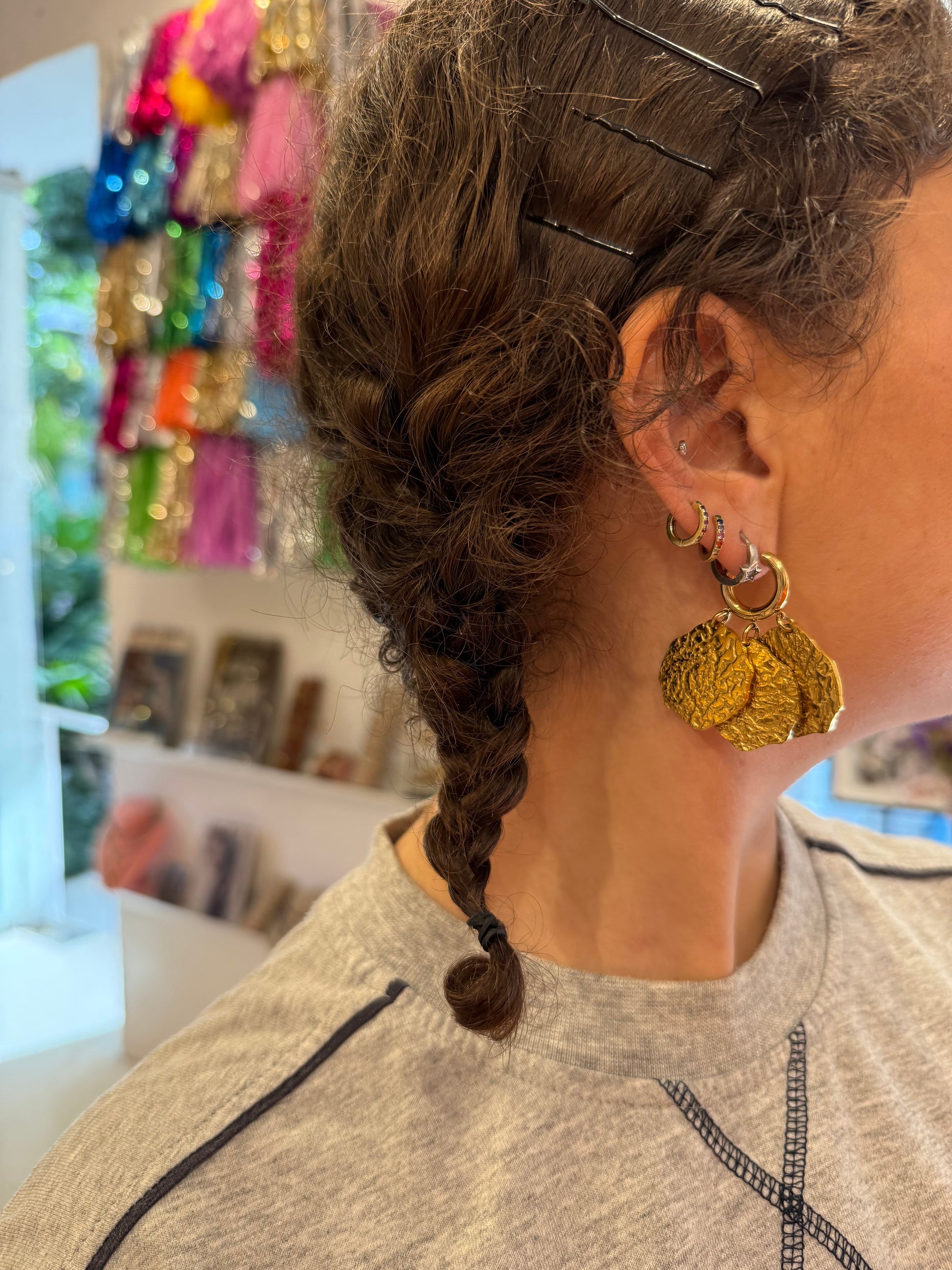 Earrings big medals - worn on model - earrings | Love Letters Tel Aviv