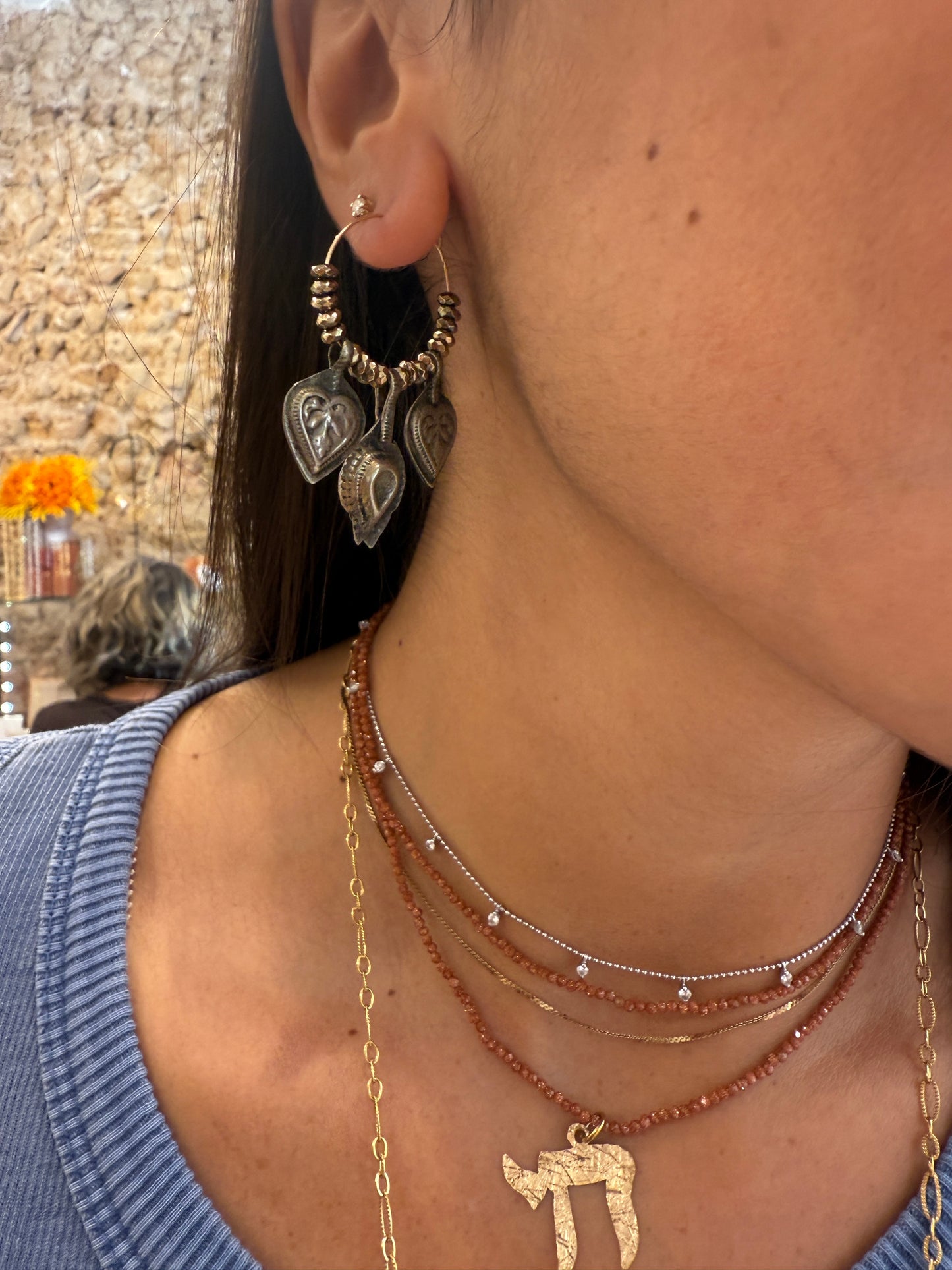 Sand stones double shalva big chai necklace