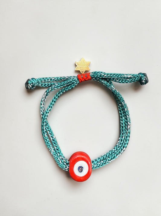 Eye bracelet small red/green - handmade bracelet product photo | Love Letters Tel Aviv