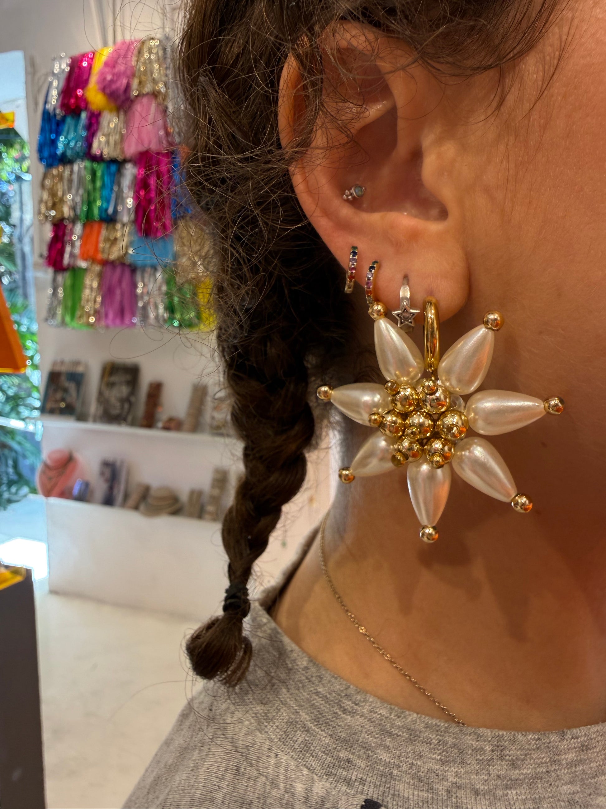 Star flower earrings - worn on model - earrings | Love Letters Tel Aviv