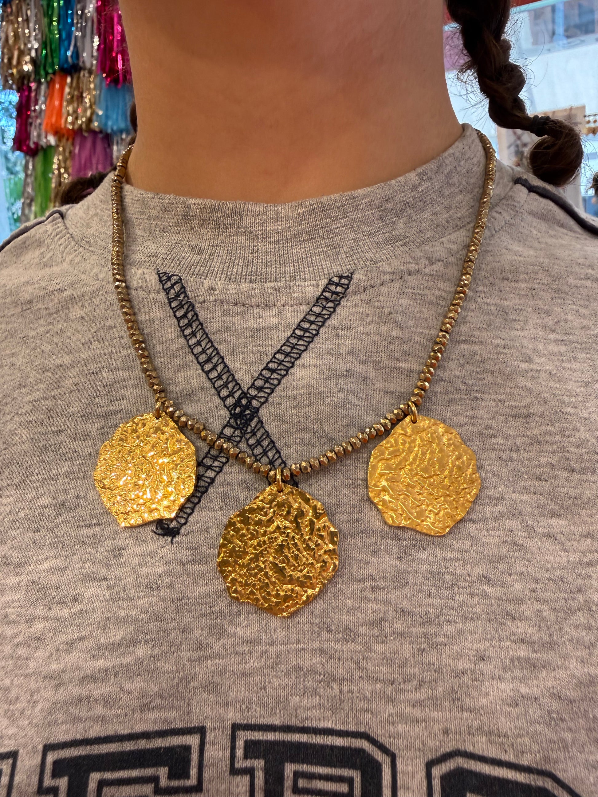 Athena triple medal necklace - detail shot - necklace | Love Letters Tel Aviv