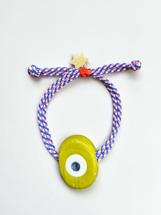 Eye bracelet green/stripes - handmade bracelet product photo | Love Letters Tel Aviv