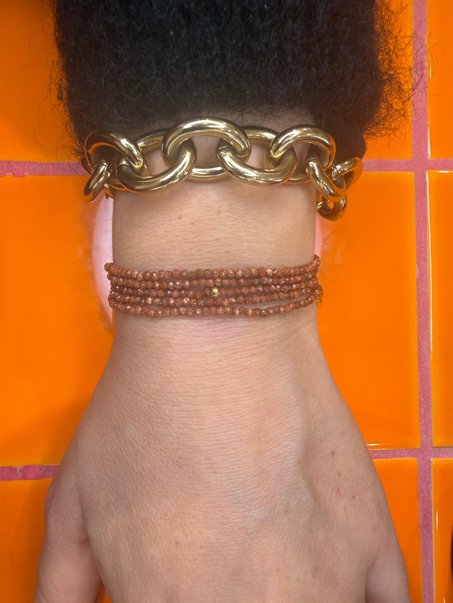 Shalva double necklace sand stone