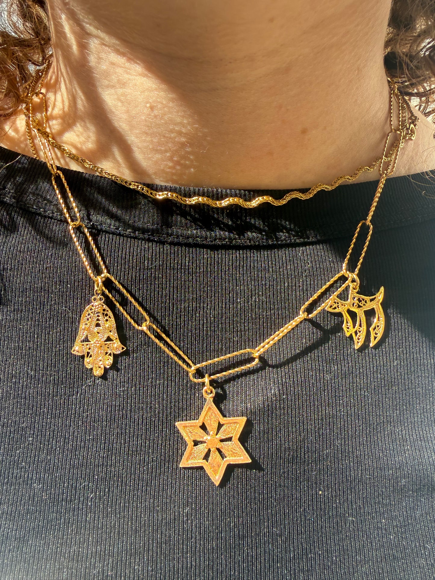 Triple protection necklace - worn on model - necklace | Love Letters Tel Aviv