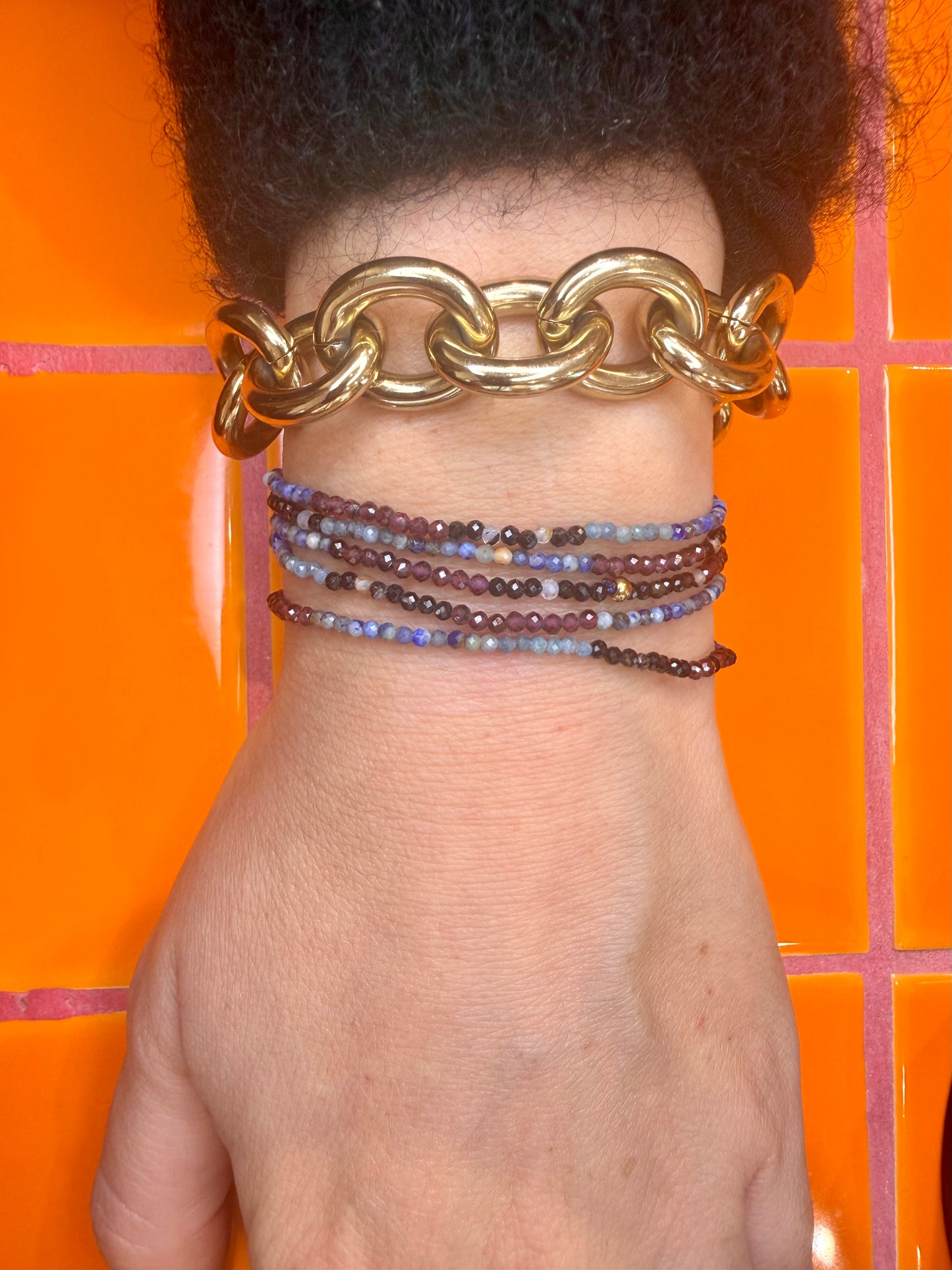 Shalva double necklace multi garnet lapis and onyx