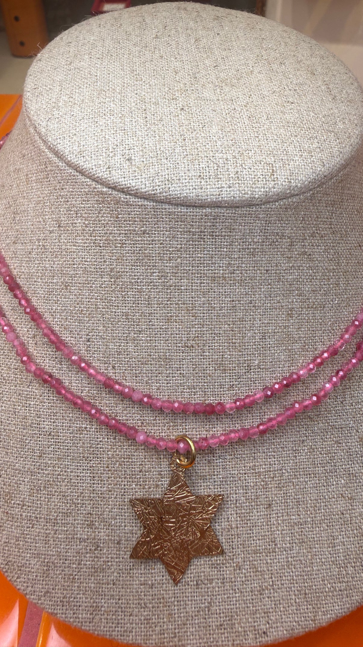 Shalva double necklace pink agate magen