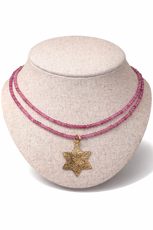 Shalva double necklace pink agate magen