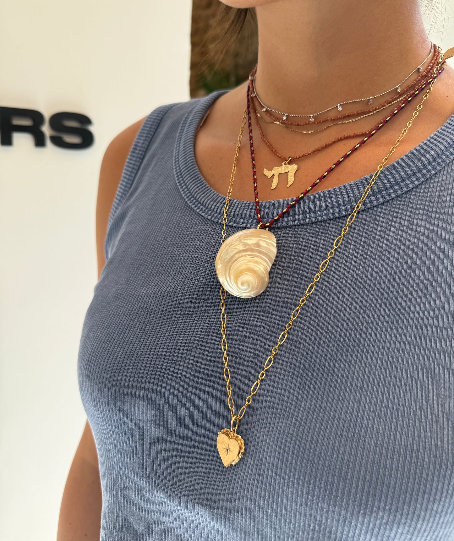 Sand stones double shalva big chai necklace