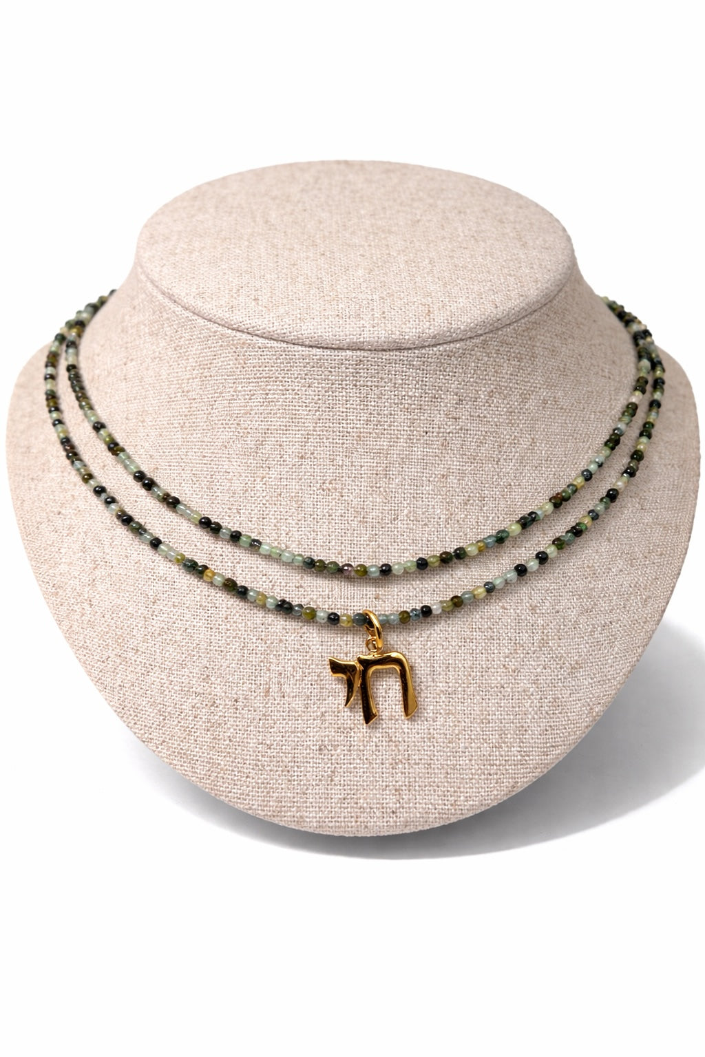 Double shalva necklace Prehnite with chai