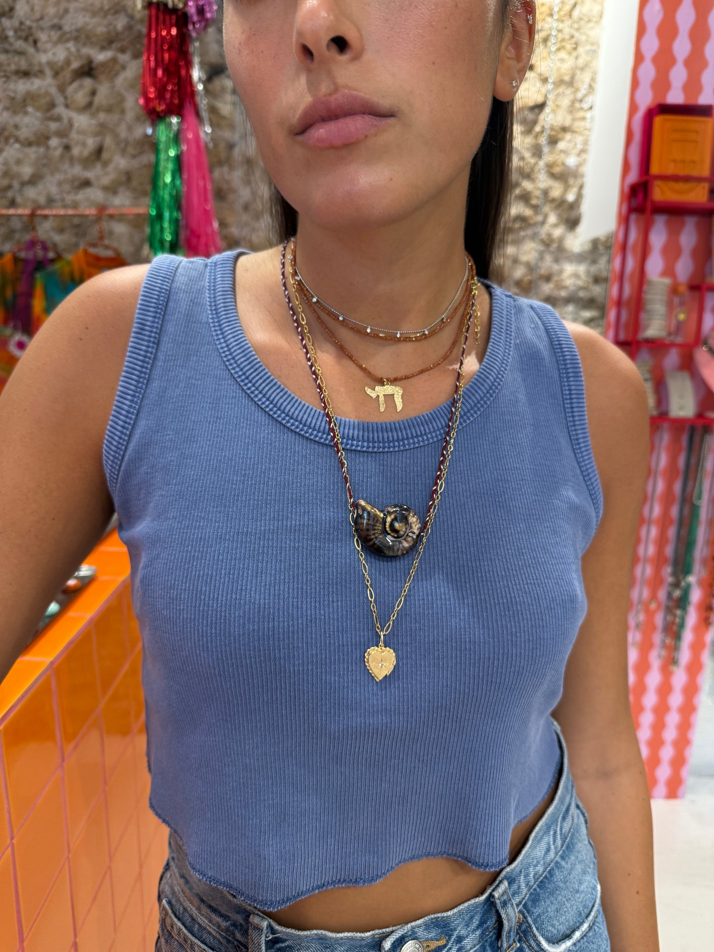 Sand stones double shalva big chai necklace