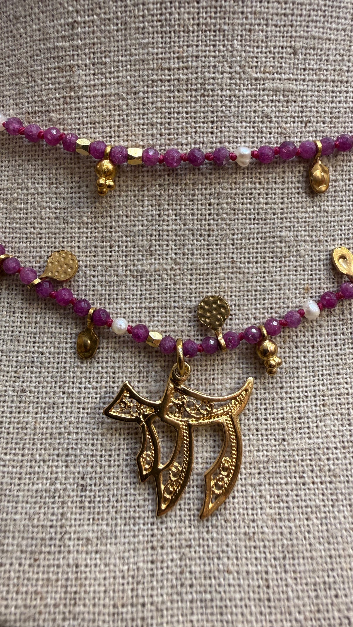 Jaffa necklace pink stone - detail shot - belly chain | Love Letters Tel Aviv