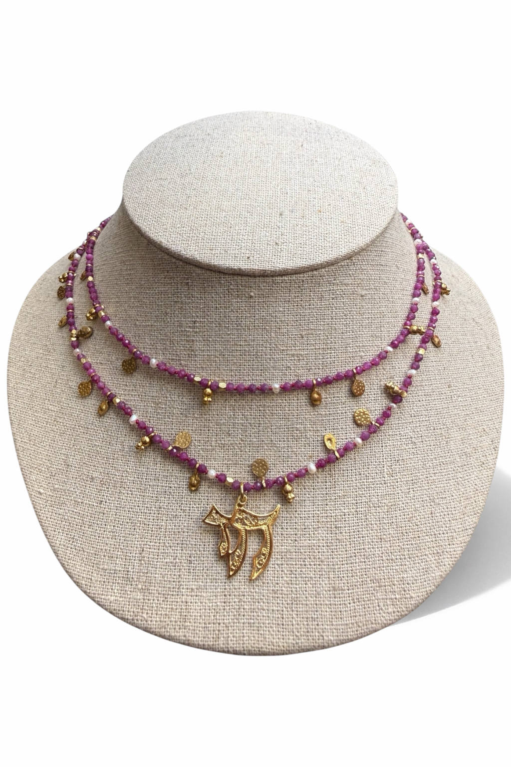 Jaffa necklace pink stone - handmade belly chain product photo | Love Letters Tel Aviv