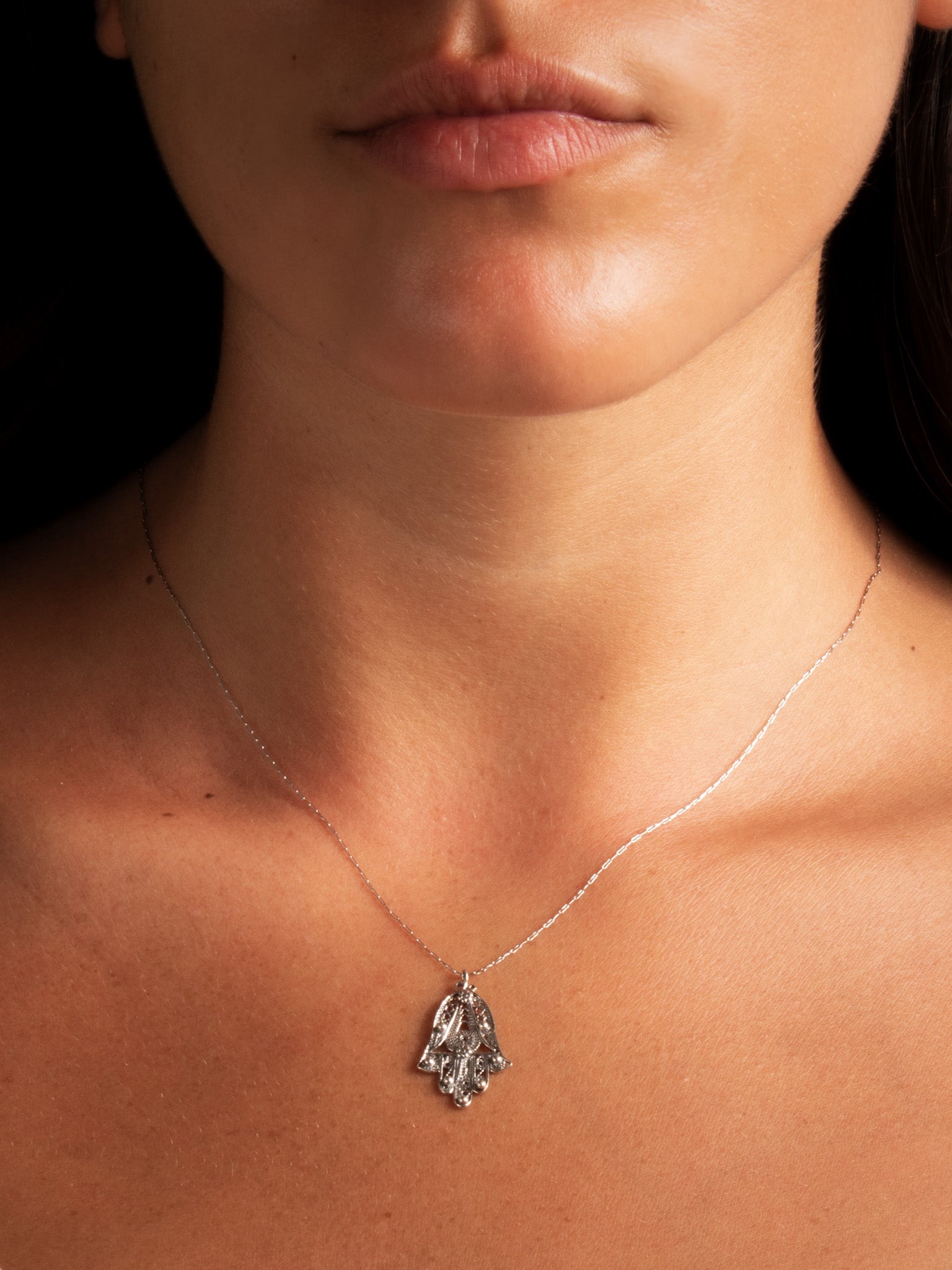 Hamsa Filigrane charm - detail shot - Judaica charm | Love Letters Tel Aviv