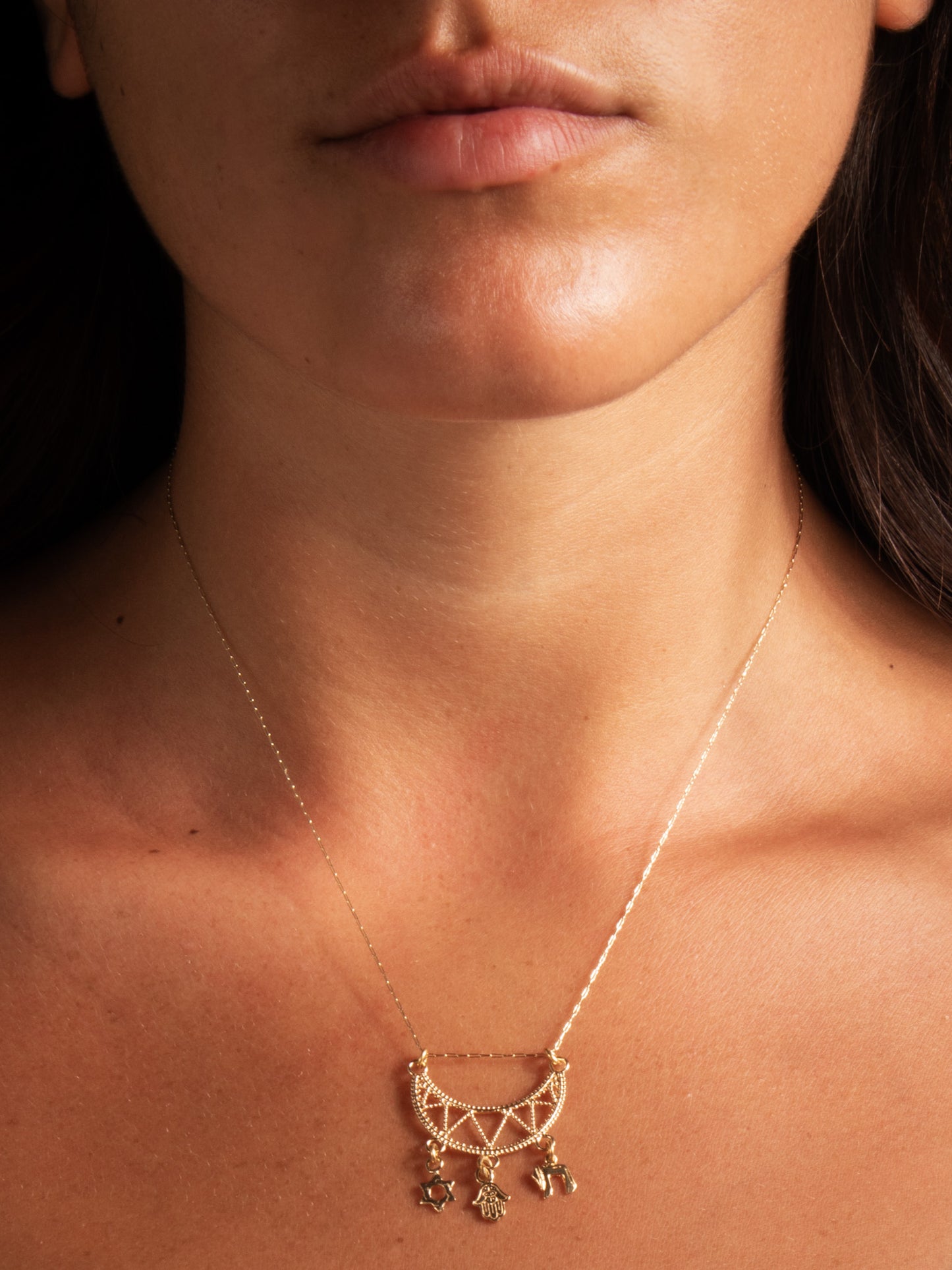 Mix judaica  Filigree charm - worn on model - Judaica charm | Love Letters Tel Aviv