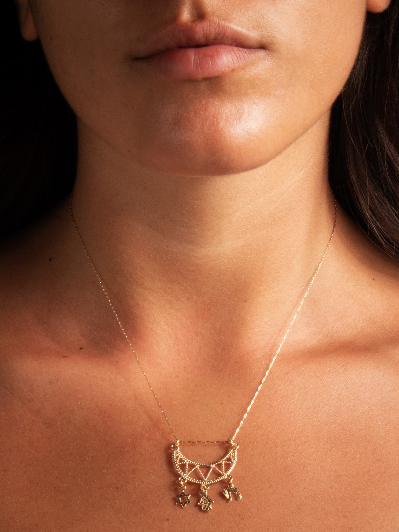Mix judaica  Filigree charm - worn on model - Judaica charm | Love Letters Tel Aviv