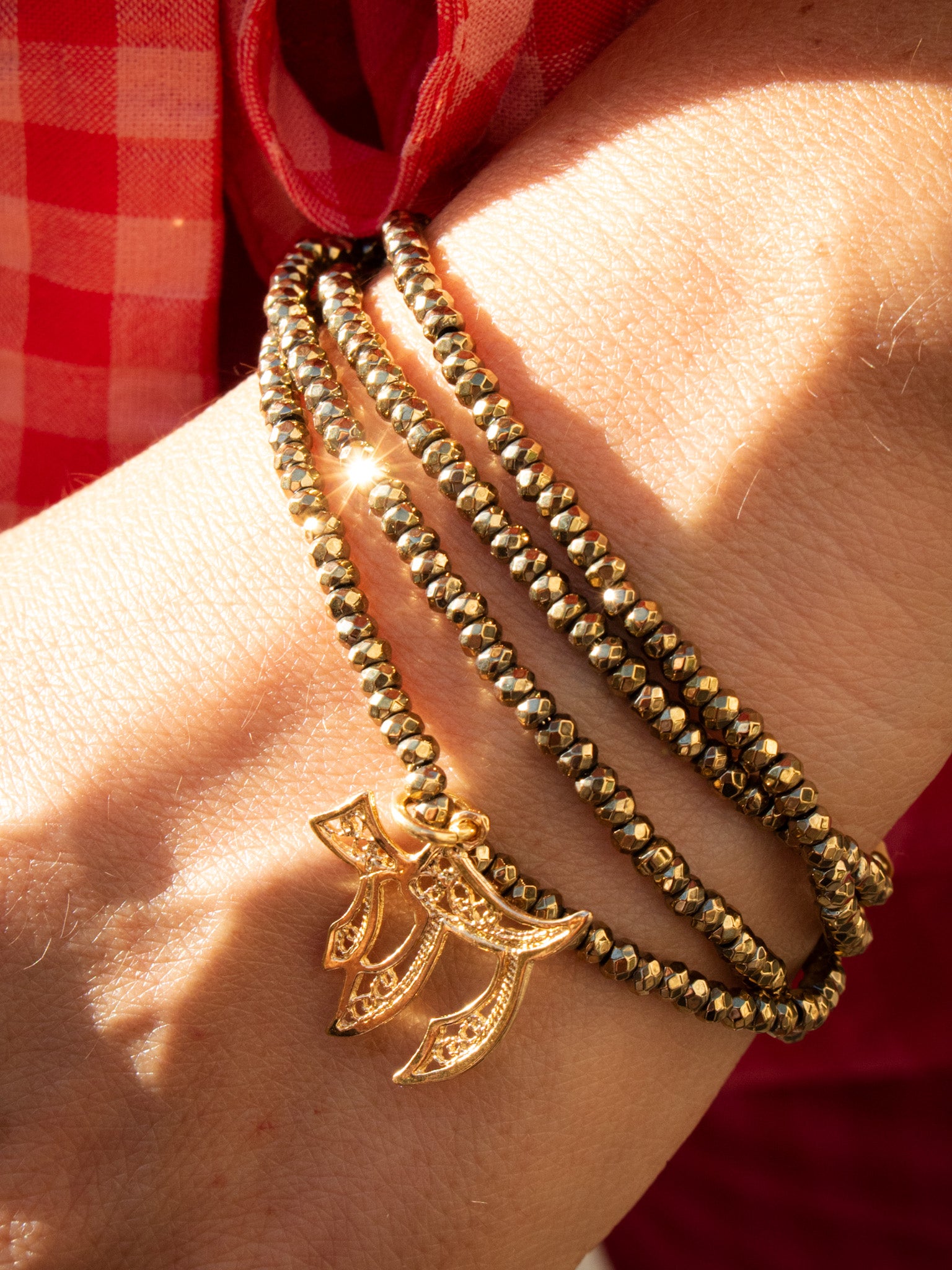 Safta chai on stones double  necklace - detail shot - necklace | Love Letters Tel Aviv