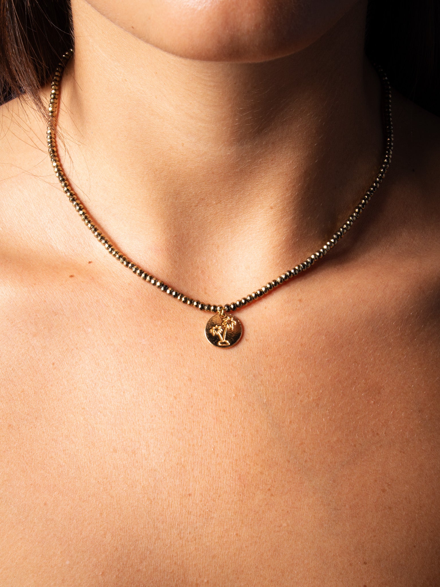 palm tree golden stones necklace - handmade necklace product photo | Love Letters Tel Aviv