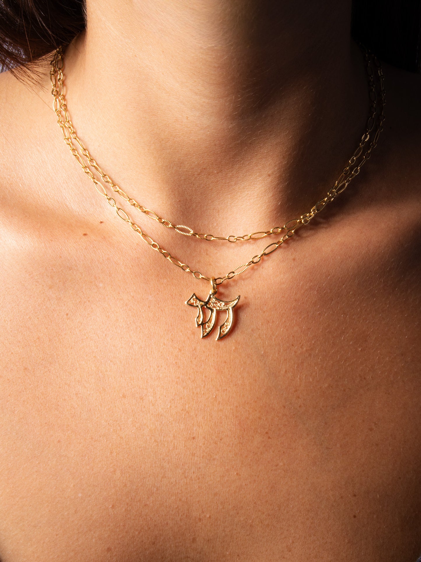 Safta chai on long double necklace