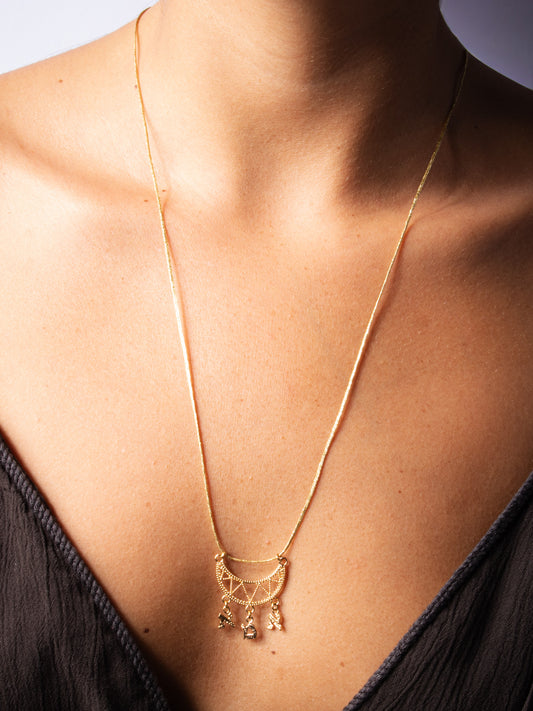 ima  string and filigree necklace - worn on model - necklace | Love Letters Tel Aviv