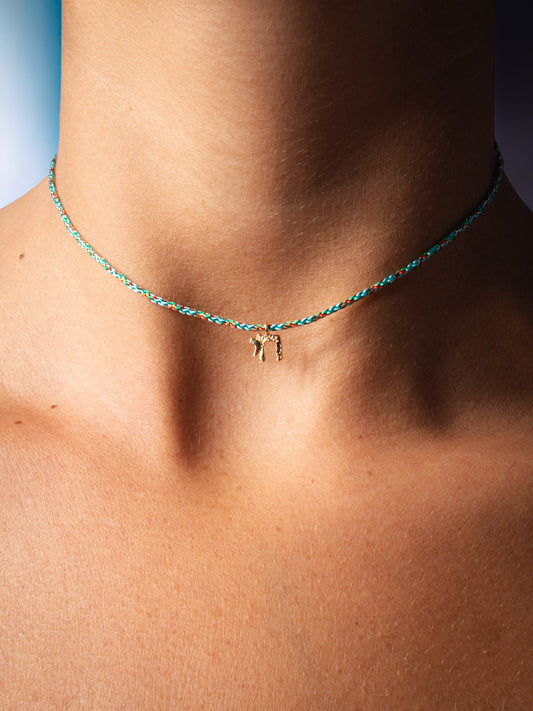 cutie golden chai on blue string - handmade necklace product photo | Love Letters Tel Aviv